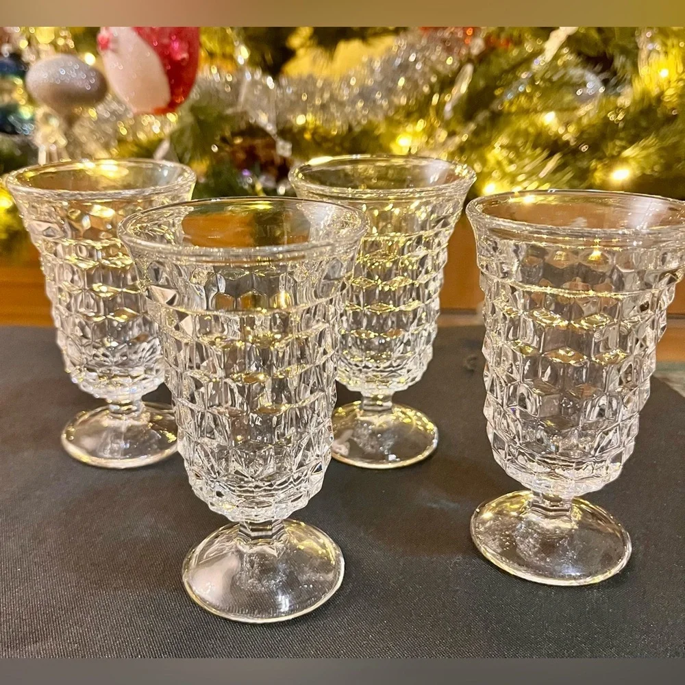 Fostoria American Clear Crystal Cubist Footed Juice Glasses Set of 4 MCM Vintage